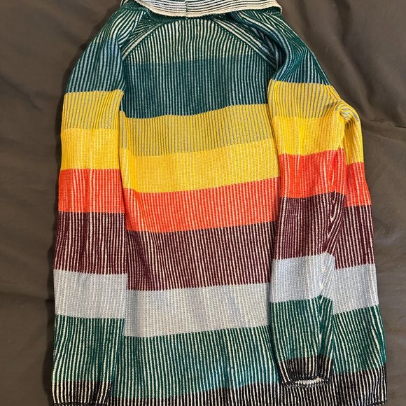 Lands End Drifter Rainbow Stripe Cable Knit Cardigan - Picture 3 of 3